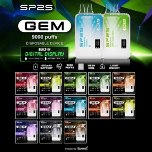 SP2S GEM 9000口拋棄式電子煙 | SP2 一次性電子煙 | 12ml大容量 | 智能顯示屏