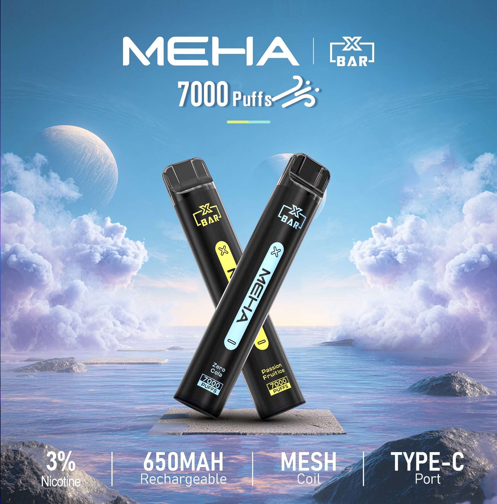 Meha Xbar小黑條7000口拋棄式電子煙 | 魅嗨一次性7000口 | 續航持久